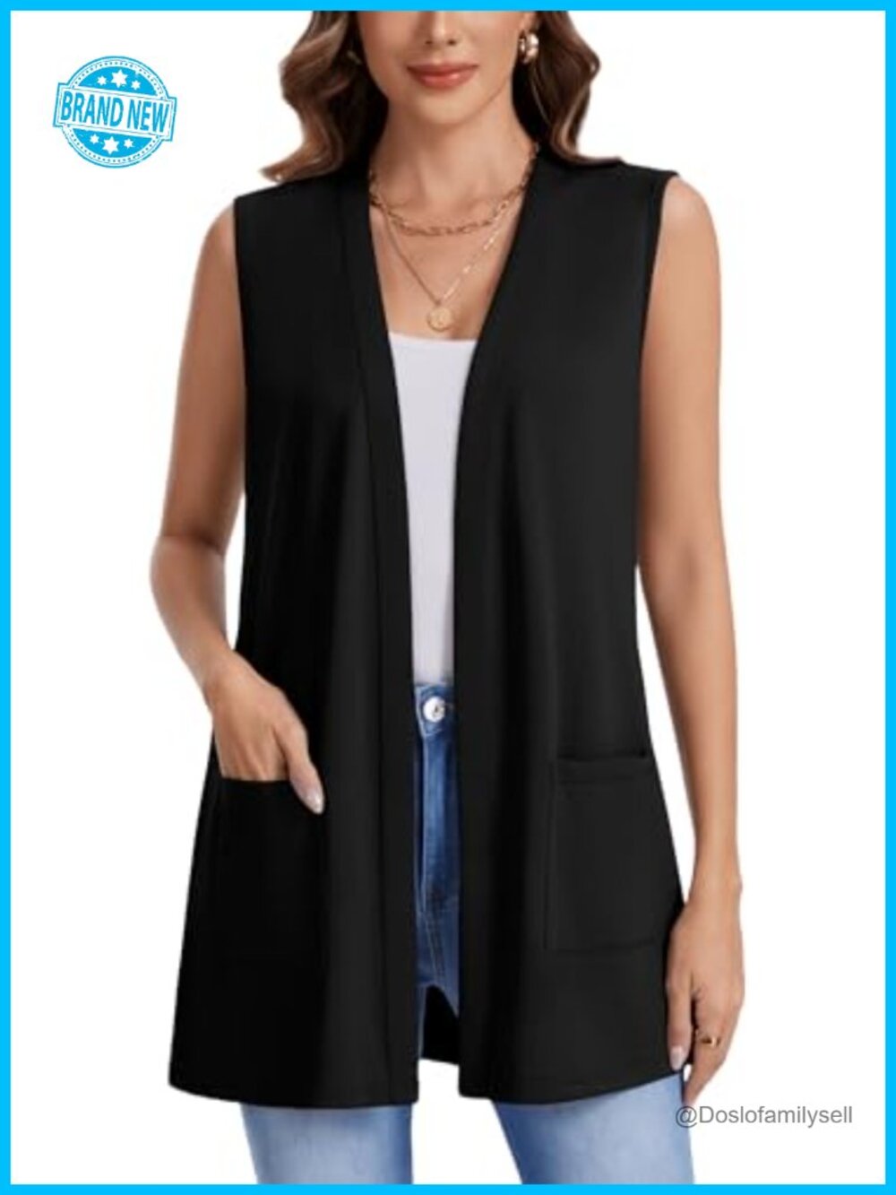 Womens Sleeveless Cardigan Vest Open Front Loose Fit with Pockets